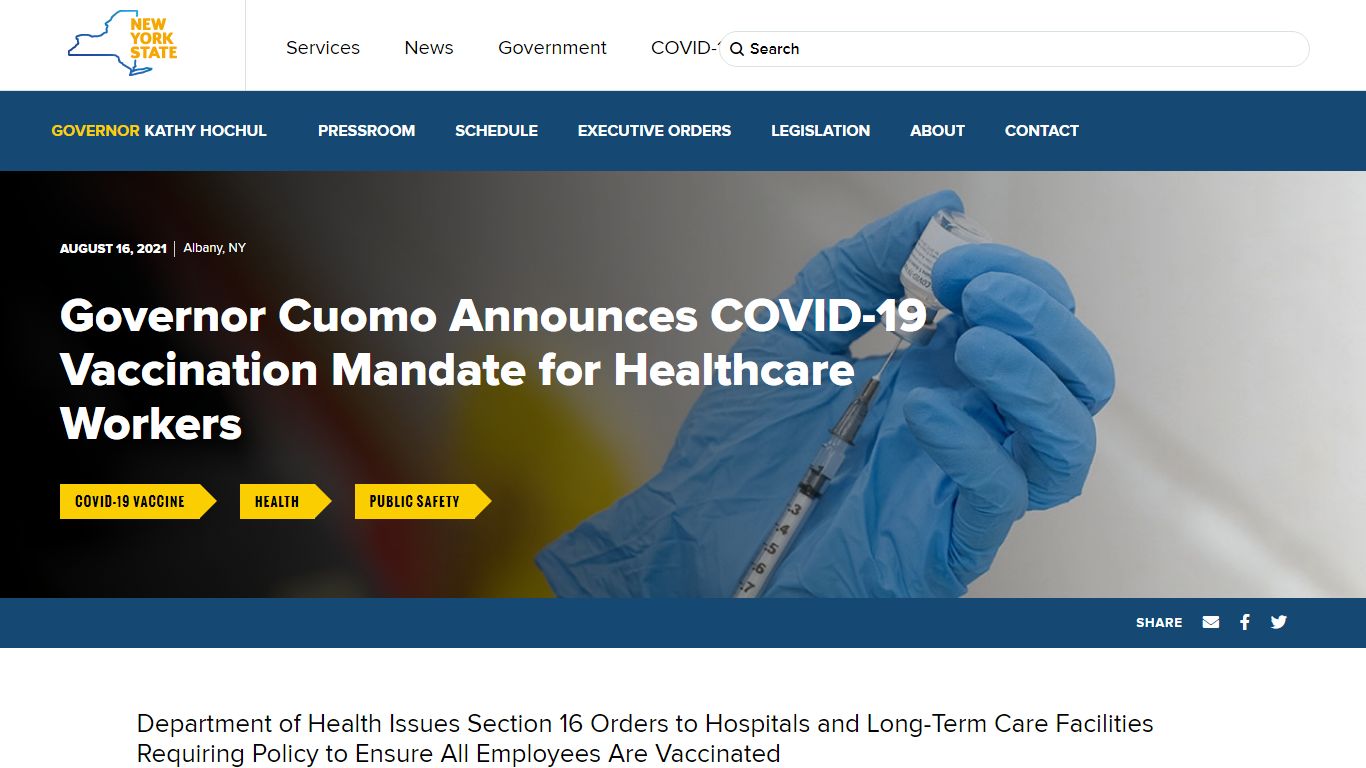 Governor Cuomo Announces COVID-19 Vaccination Mandate for Healthcare ...