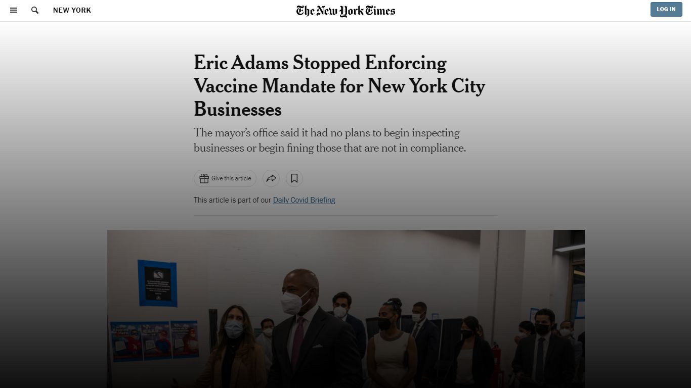 Eric Adams Stopped Enforcing Vaccine Mandate for New York City Businesses