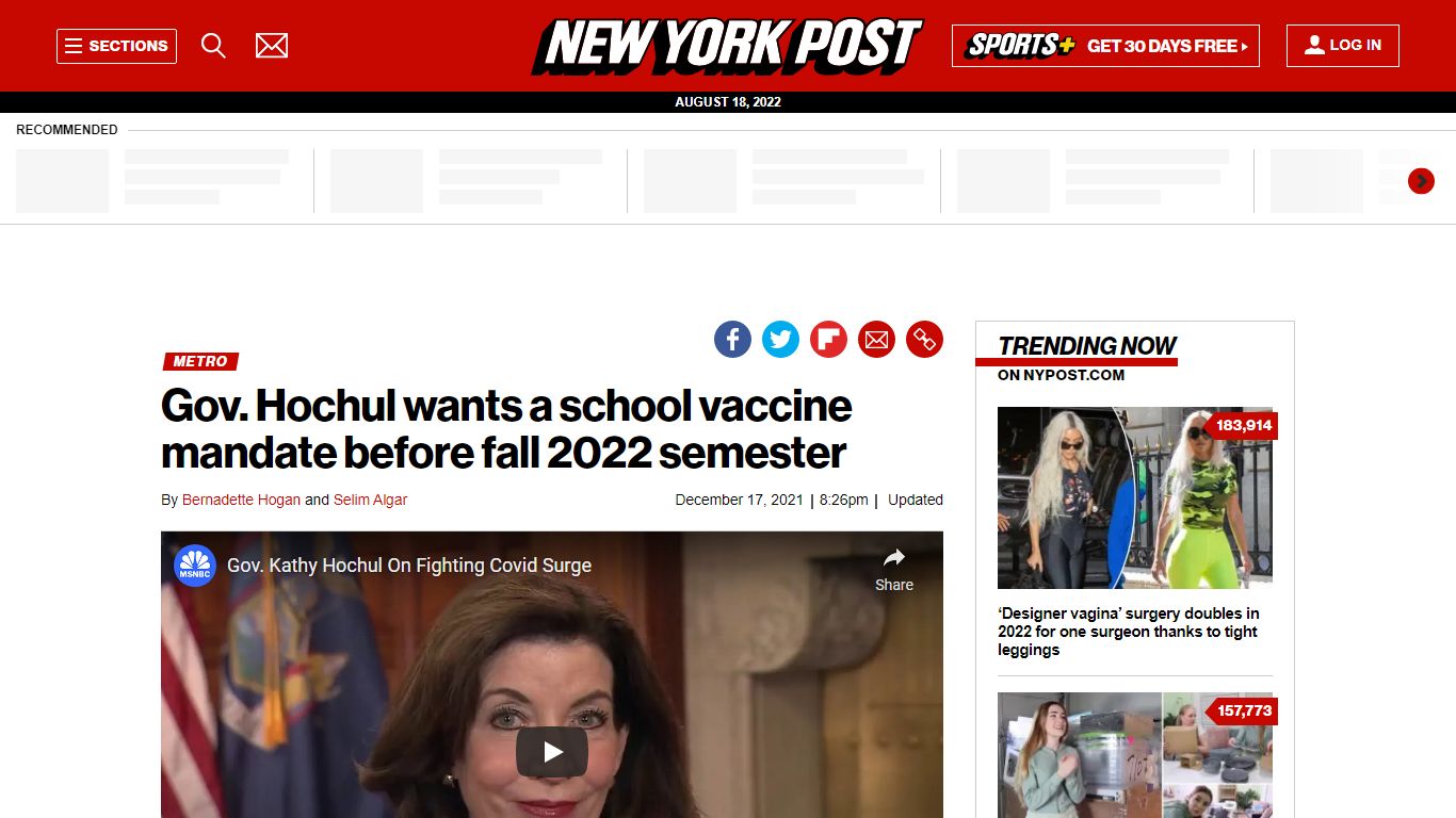 Gov. Hochul wants school vaccine mandate before Fall 2022 semester