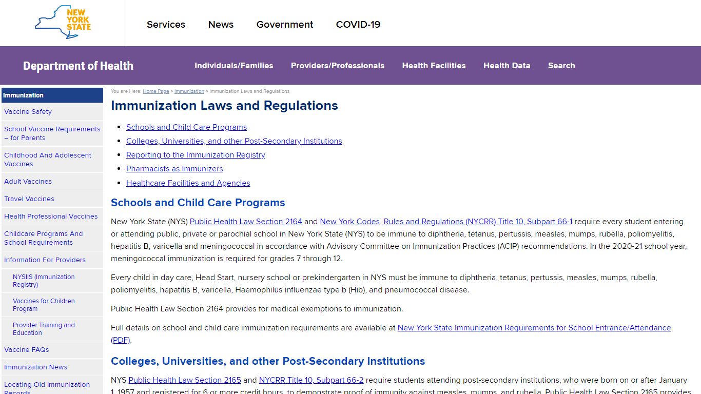 Immunization Laws and Regulations - New York State Department of Health